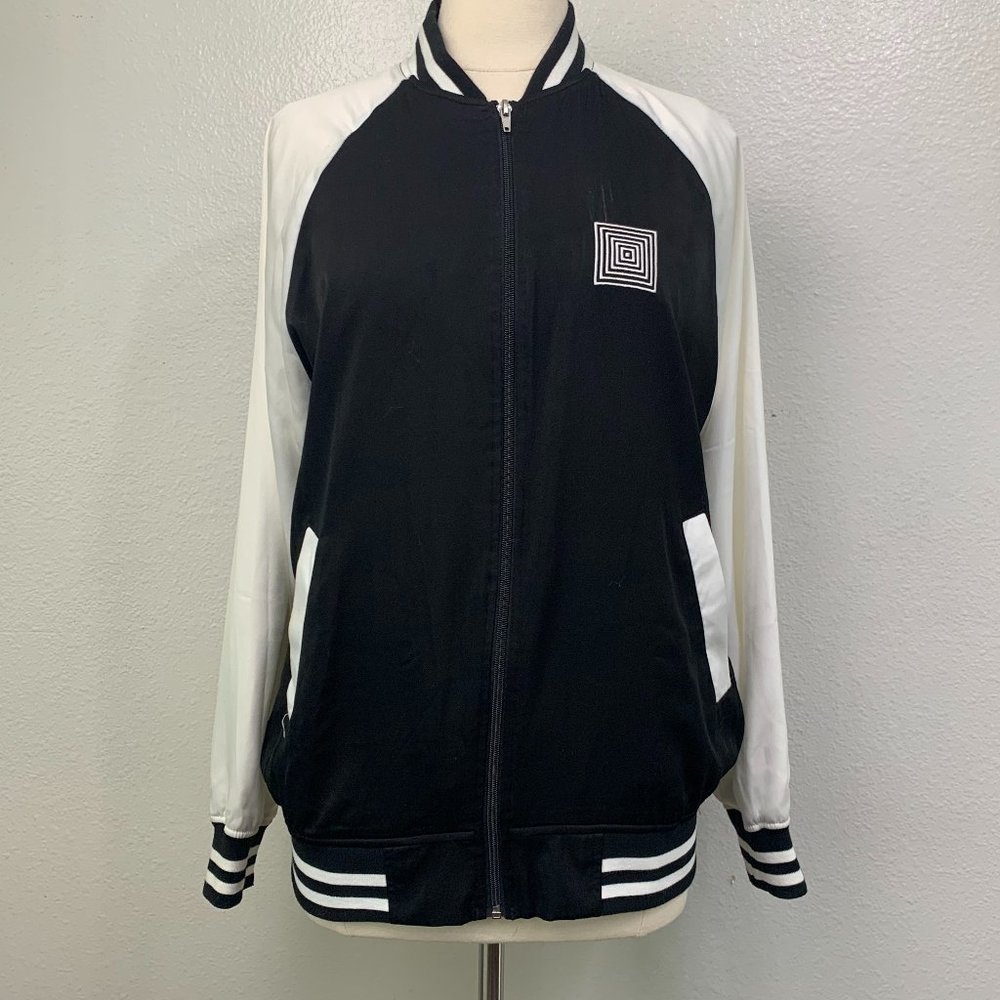 LuLaRoe  Stevie Women's Black White Color Block‎ Varsity Bomber Jacket Size M